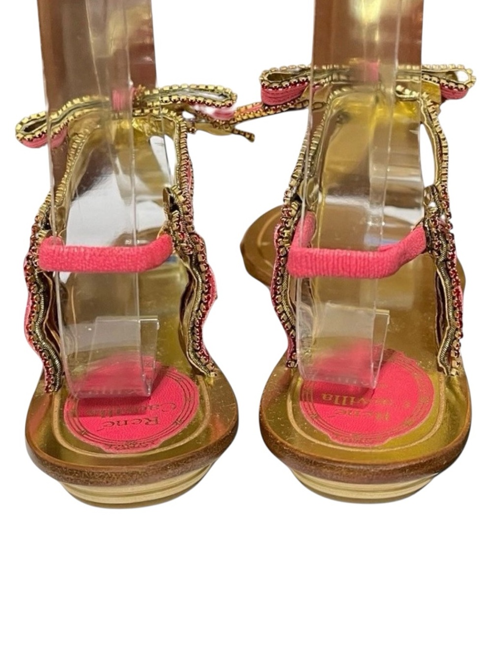 Rene Caovilla Gold & Pink Bow-Embellished Sandals - Picture 6 of 7